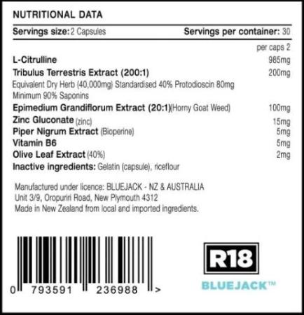 Blue Jack - Natural Herbal Sexual performance enhancer Nutritional Data
