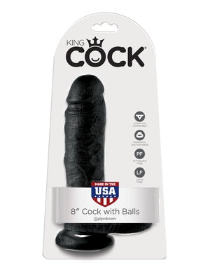 King Cock 8inch Cock with Balls - Black