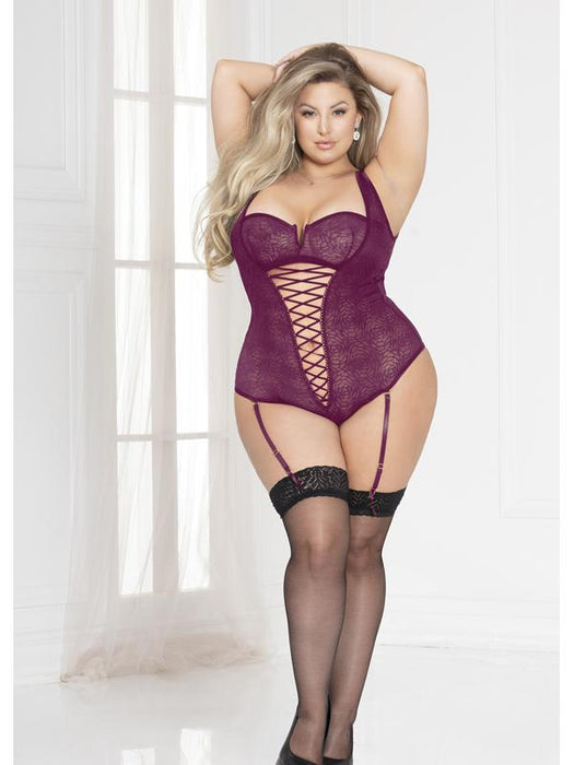 Temptress Lace Teddy 11112 Mulberry 1X/2X