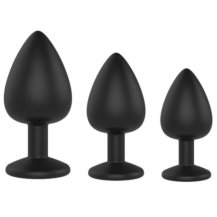Everyday Sexy Black Silicone Butt Plug with Round Gem Small - Clear