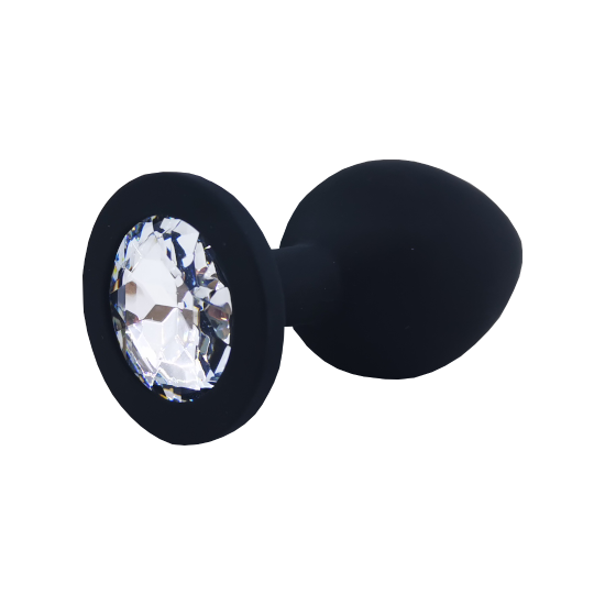 Everyday Sexy Black Silicone Butt Plug with Round Gem Medium - Clear
