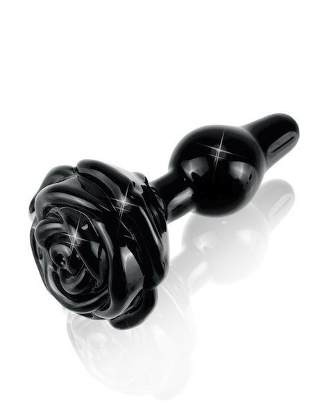 No 77 Glass Black Rose Butt Plug