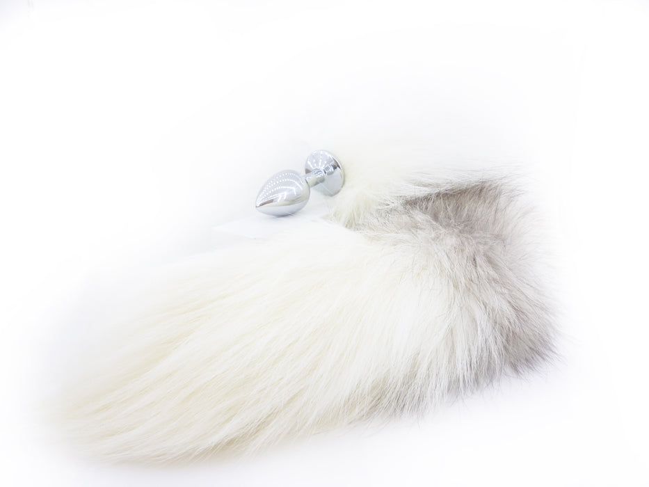 Arctic Fox Tail Metal Butt Plug Natural fur - Medium
