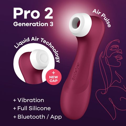 Satisfyer Pro 2 Generation 3 Rechargeable Clitoral Stimulator + Vibration with App Control - Wine Red